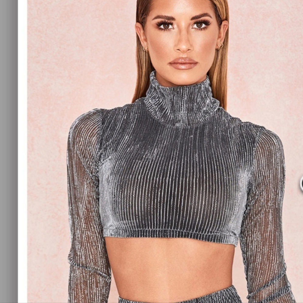 House of CB "Tamara" Silver Lurex Crop Top NWT - Picture 4 of 12